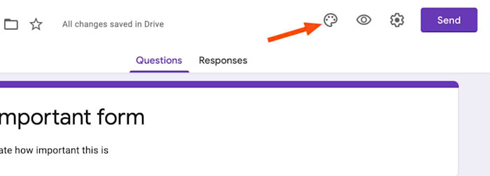 The palette icon in Google Forms settings