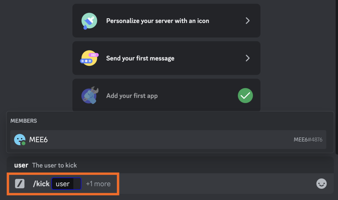 Screenshot showing the kick command in Discord