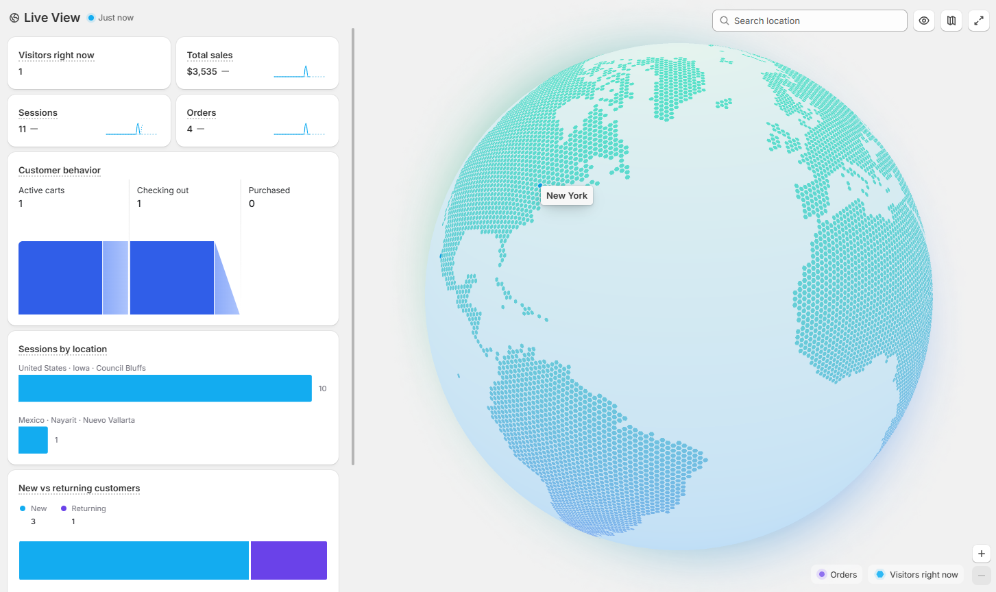 A list of pre-made reports in Shopify