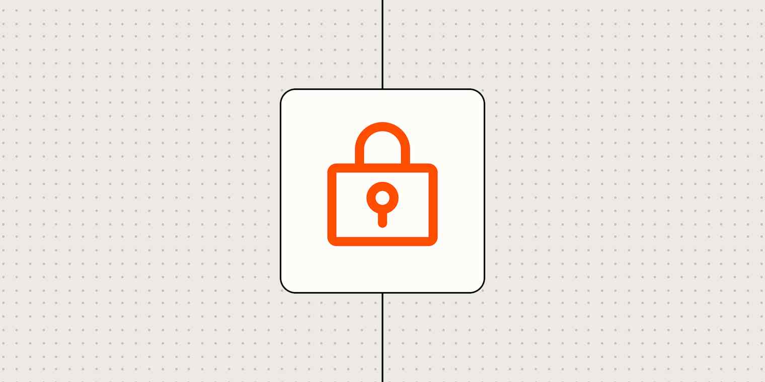 Icon of a lock against a beige, dotted background.