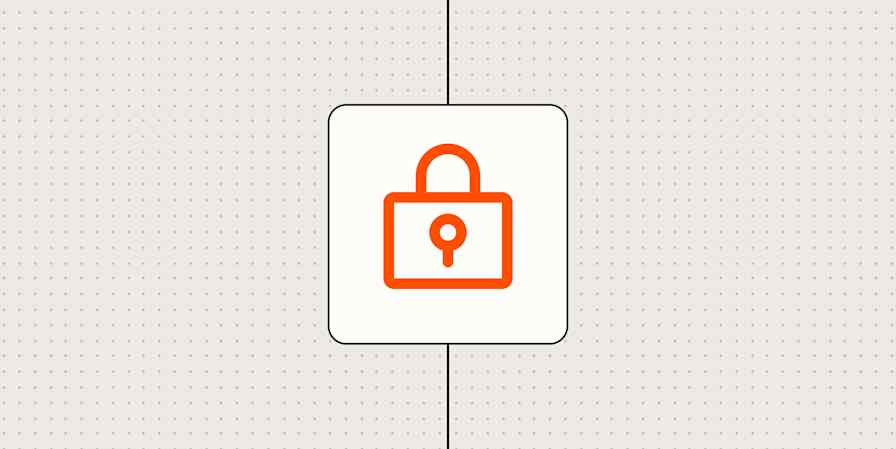 Icon of a lock against a beige, dotted background.