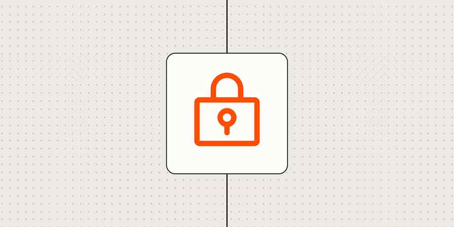 Icon of a lock against a beige, dotted background.