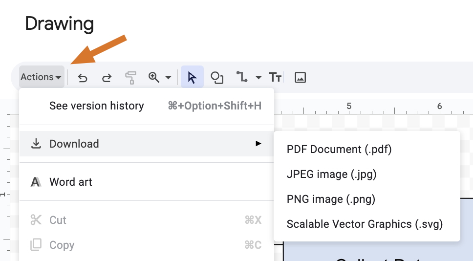 Screenshot of actions in Google Drawings