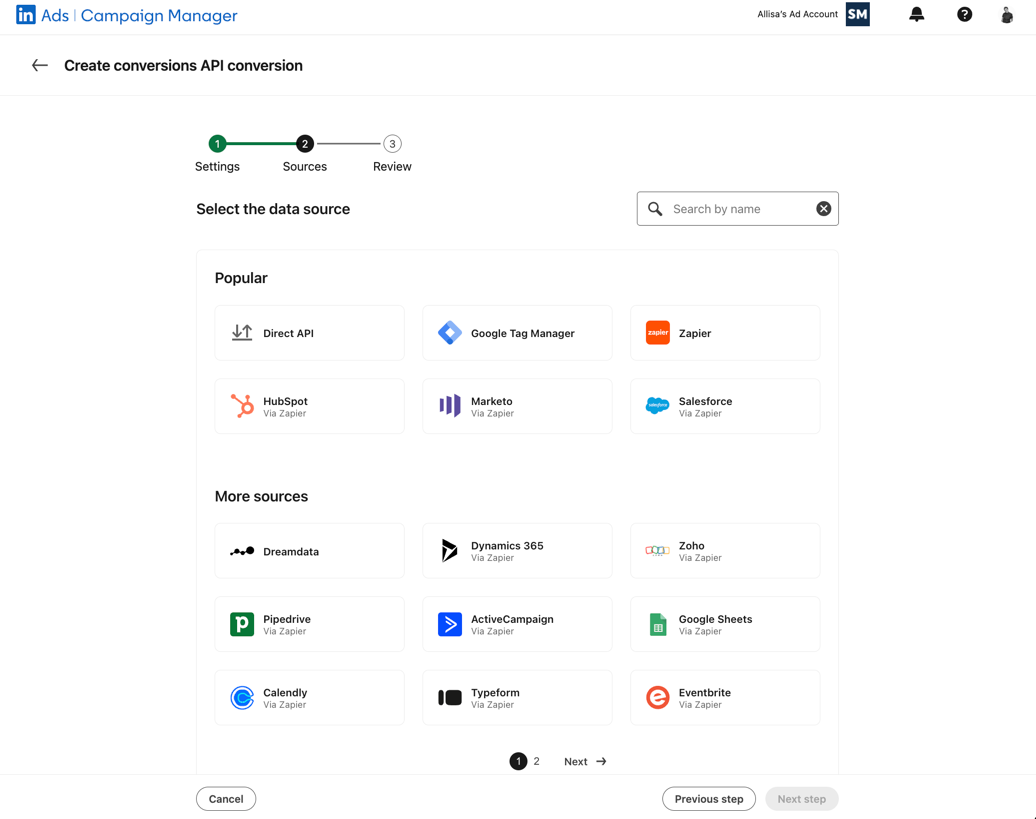 Screenshot of the "Create conversions API conversion" page in LinkedIn Ads Campaign Manager.