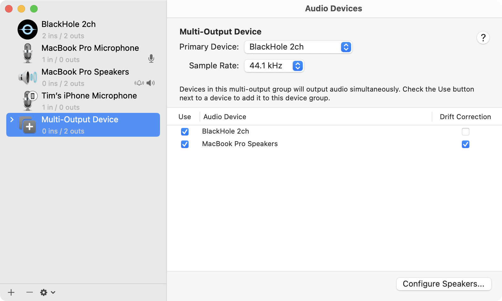 The Multi-Output Device option on the left