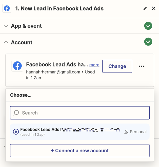 An orange arrow pointing to the text "Facebook Lead Ads Account" above the blue Facebook logo.