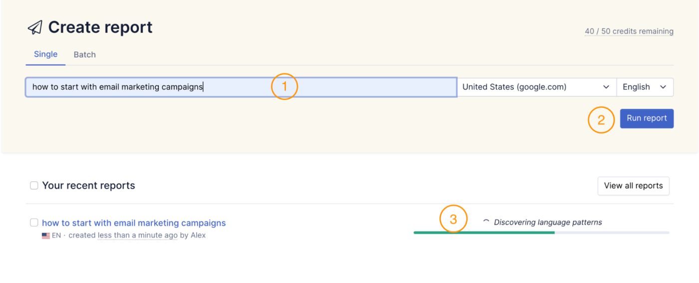 Clearscope search for a keyword