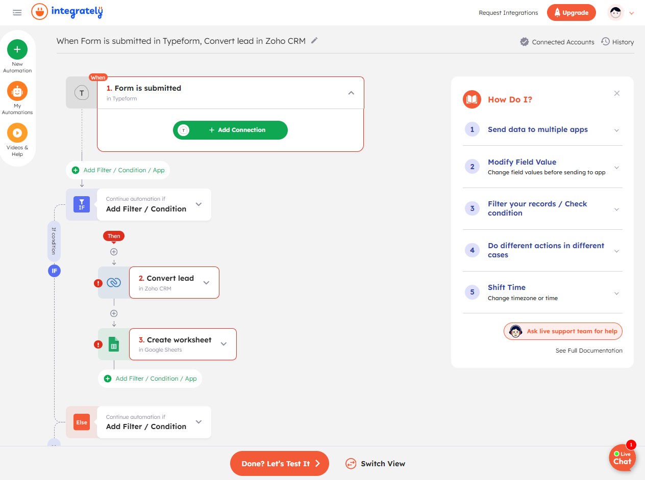 The Integrately workflow editor