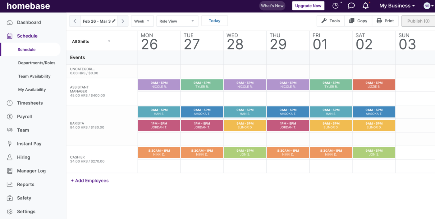 Homebase, our pick for the best free employee scheduling app