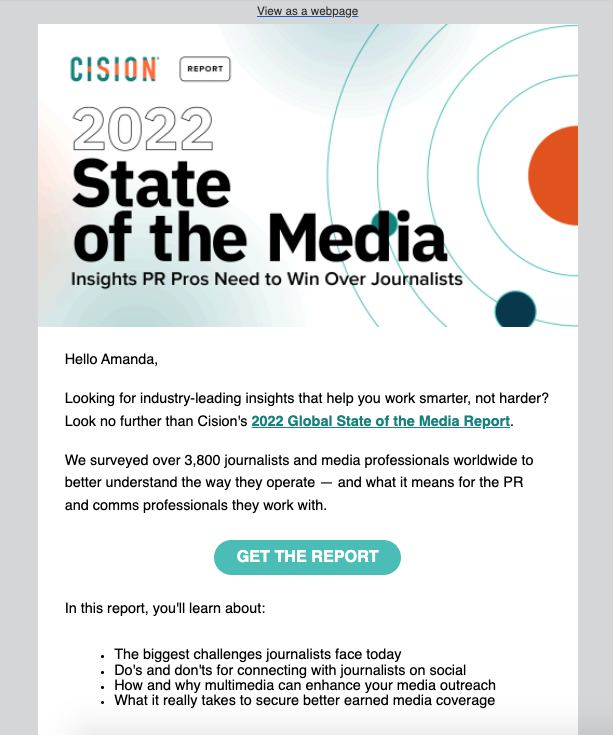 Screenshot of a Cision report email