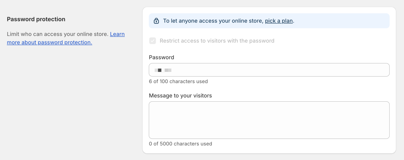 The checkbox to restrict access to visitors with a password