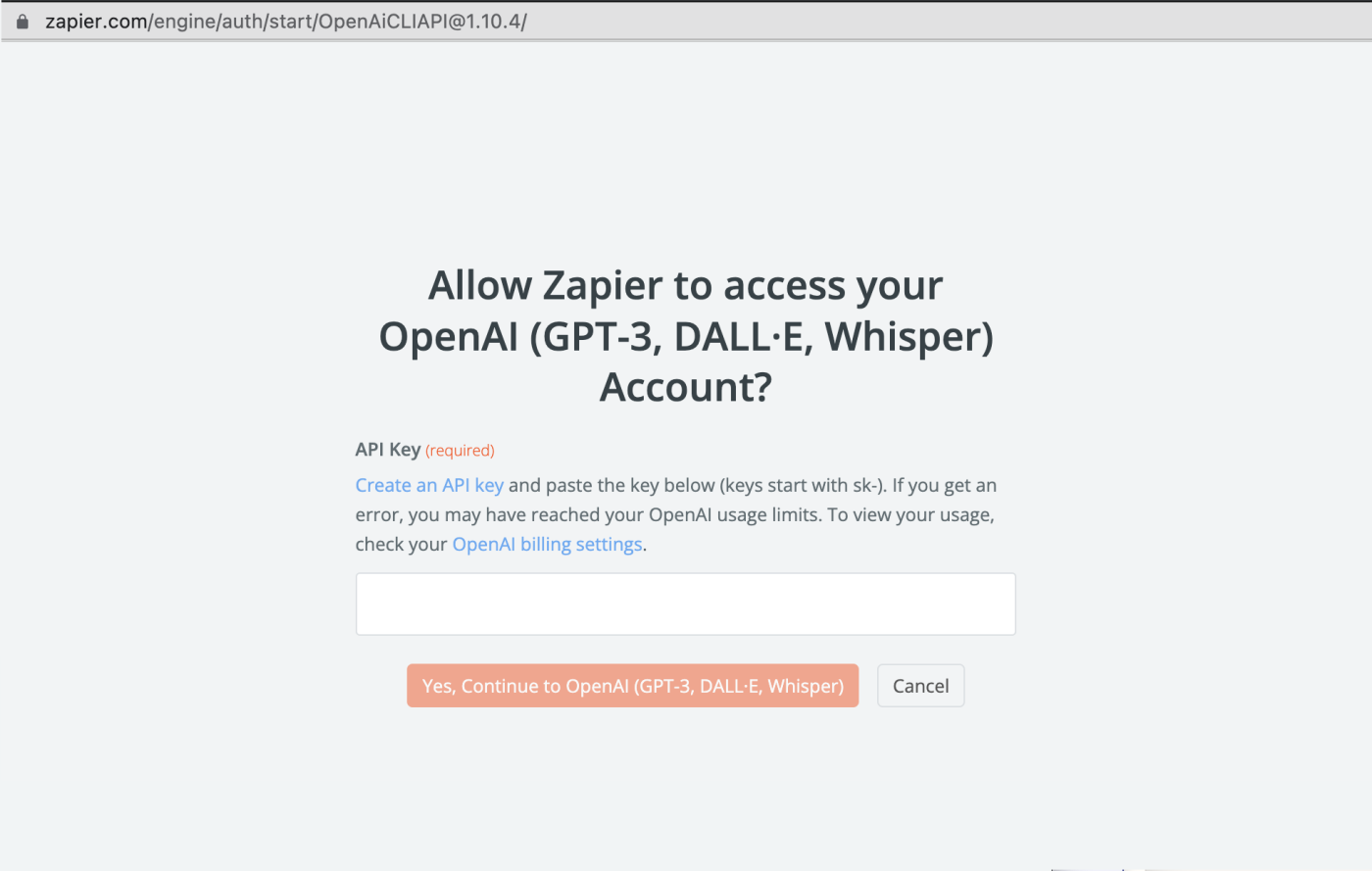 Screenshot of OpenAI authorization