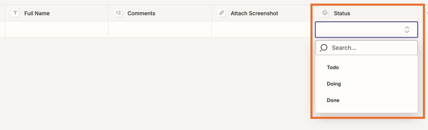 Screenshot of statuses in kanban board