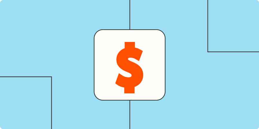 A dollar sign in a white box on a light orange background.
