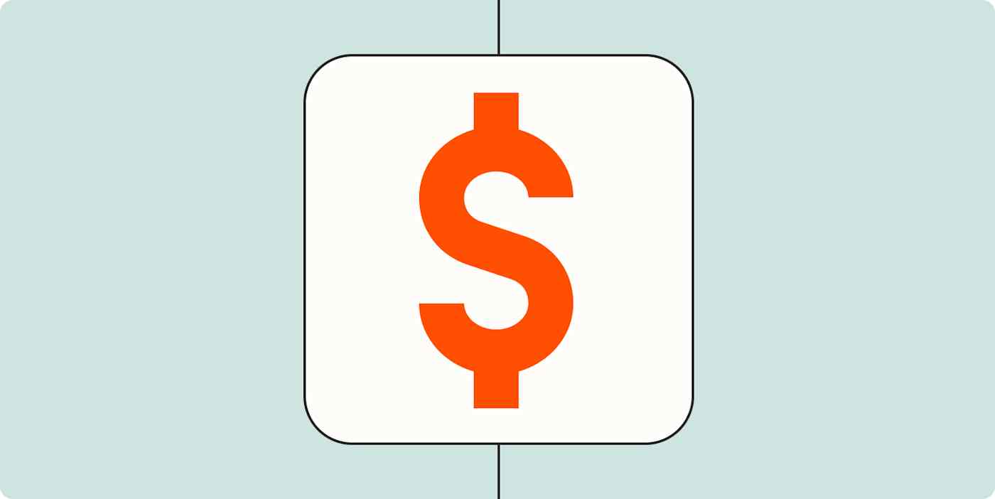 A dollar sign in a white box on a light orange background.