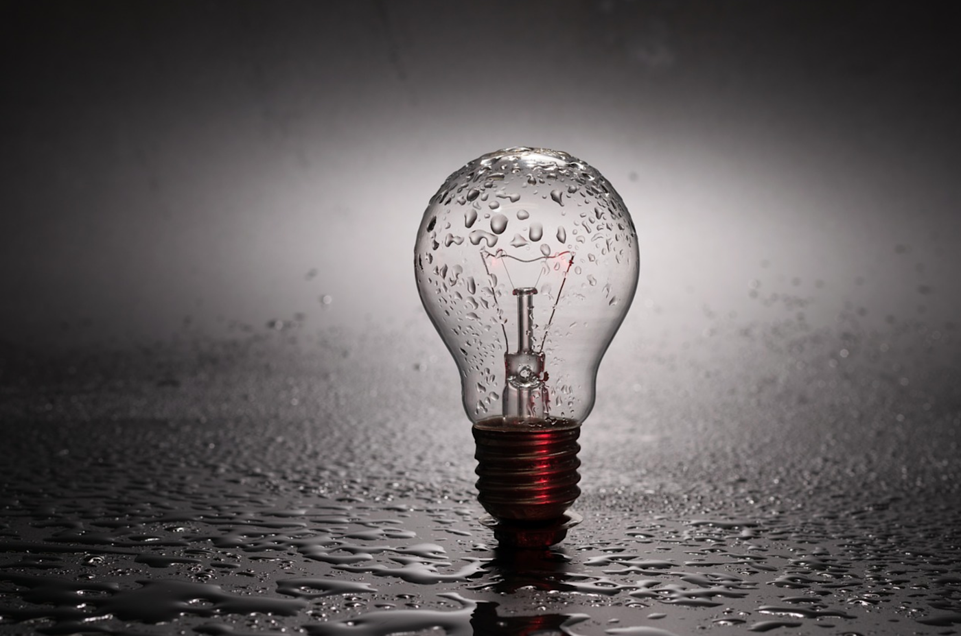 light bulb with rain on it