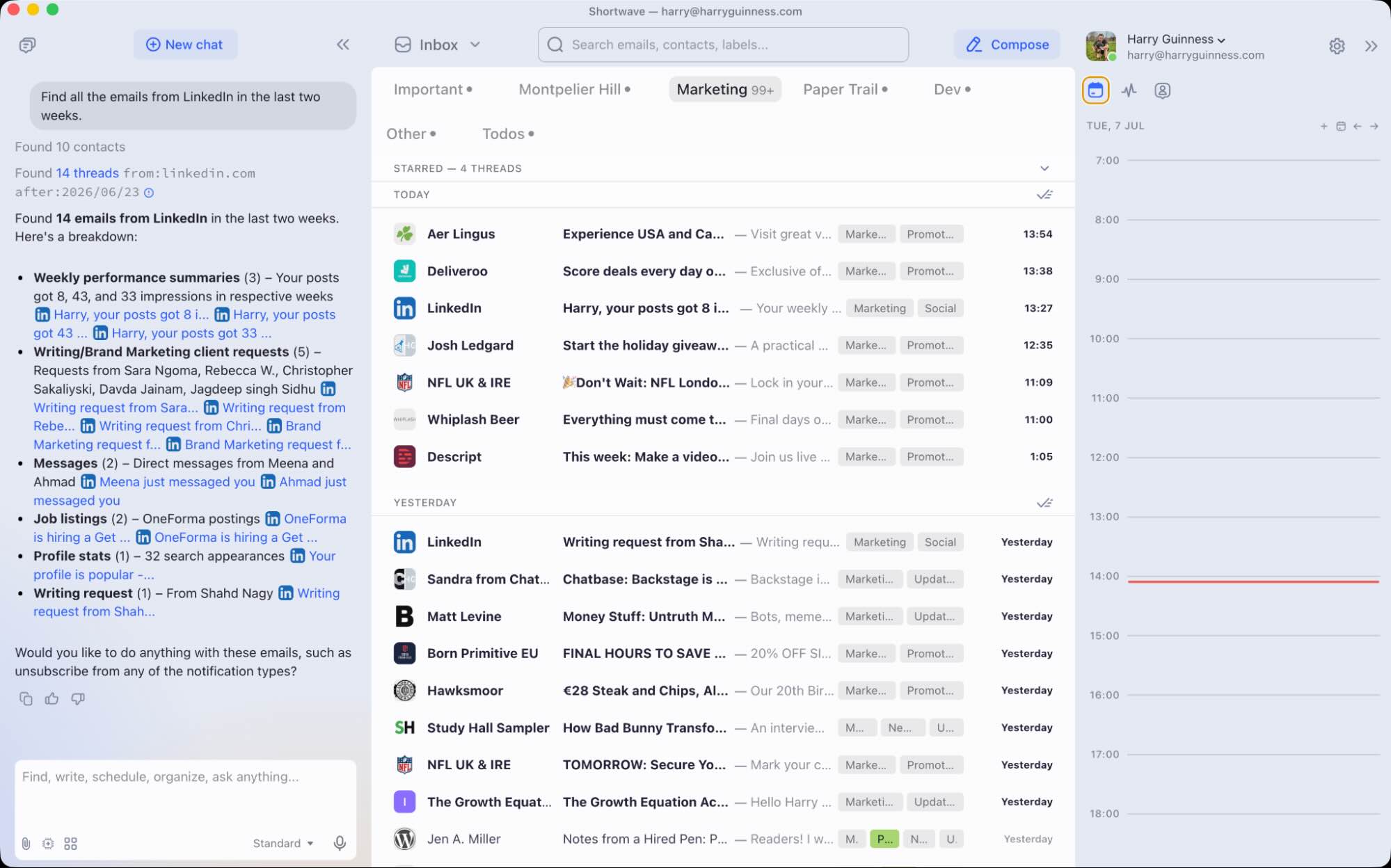 Shortwave, our pick for the best AI email app