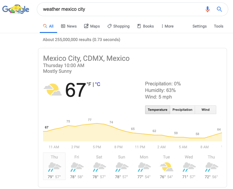 weather forecast in Google Search