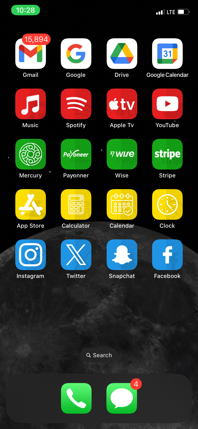 An iPhone home screen where each row of icons is the same color