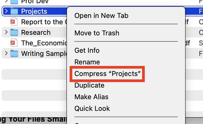 Compressing a file on a Mac