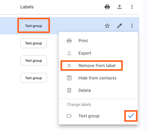 Screenshot of the "remove from label" button in Gmail