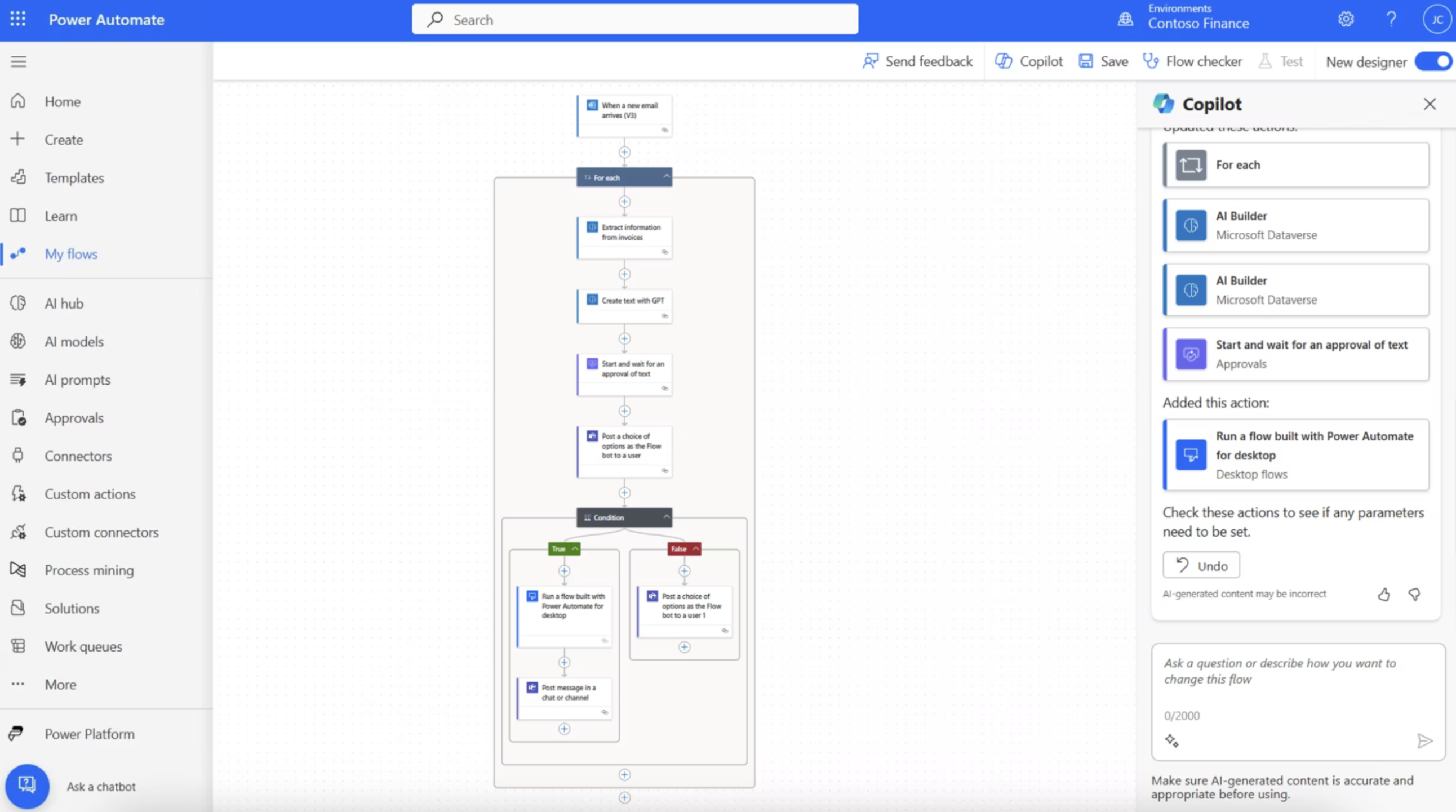 A screenshot of Microsoft Power Automate, a low code automation platform.