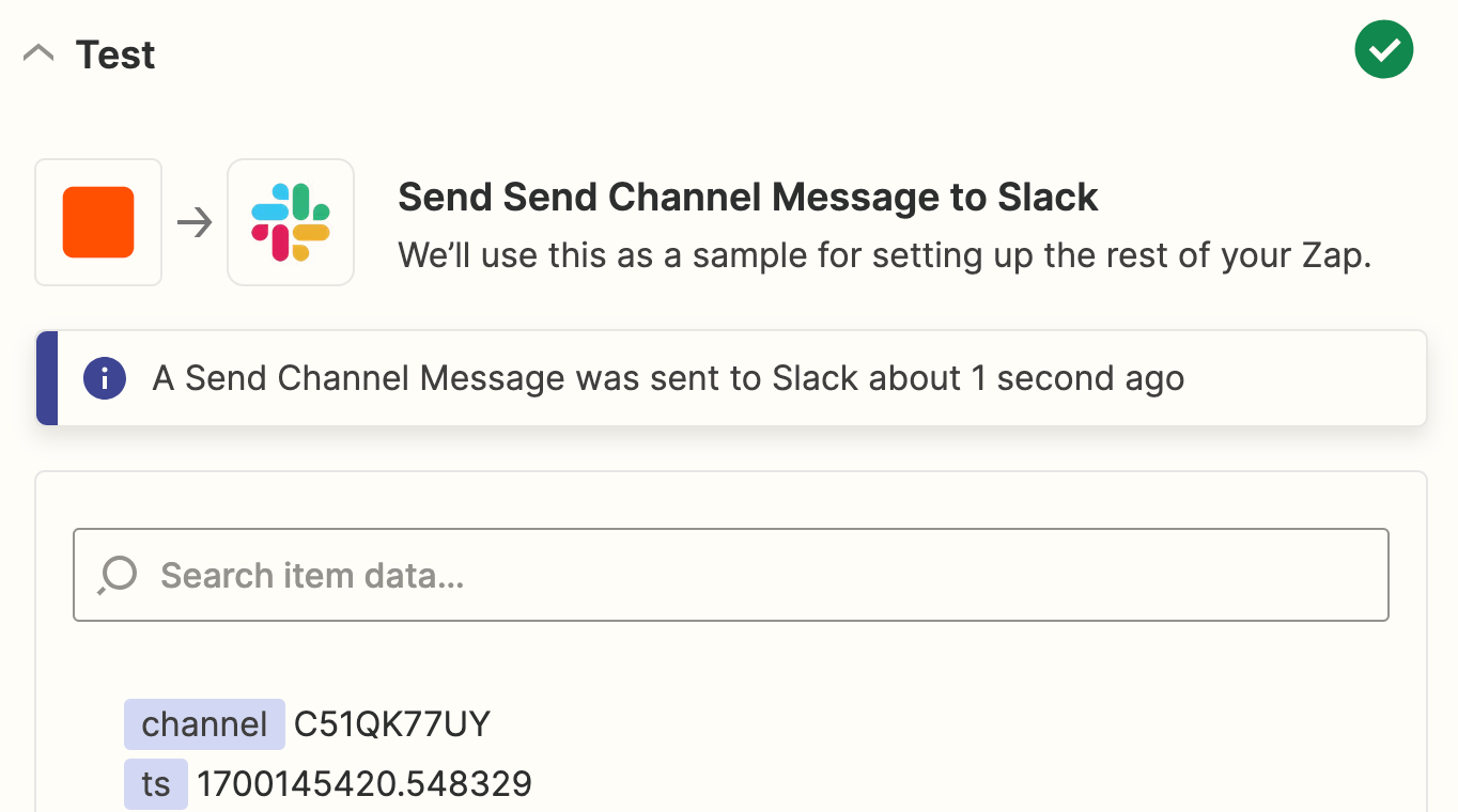 Screenshot of Slack test