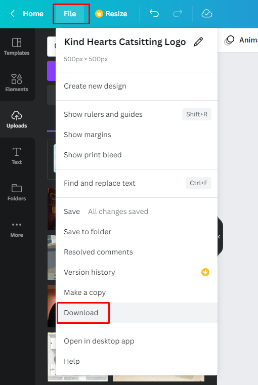 Downloading a logo in Canva