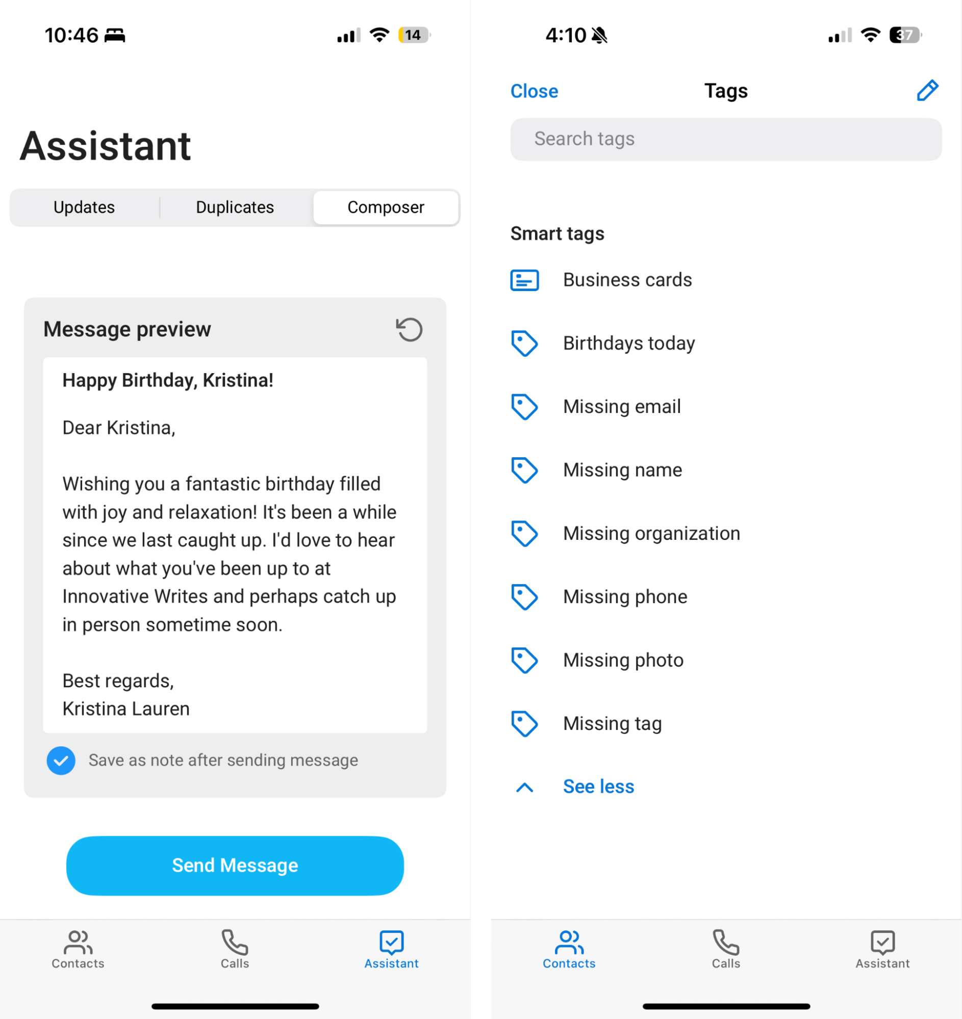Contacts+, our pick for the best business card scanner for contact organization and maintenance