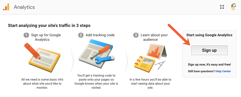 sign up for Google Analytics