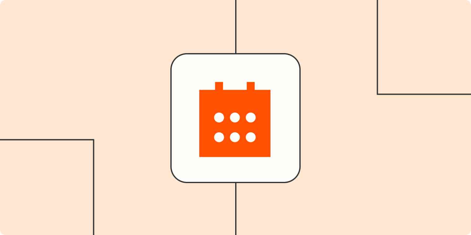 Icon of a calendar against a peach-colored background. 