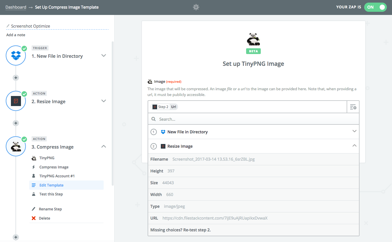 TinyPNG to optimize image in Zapier