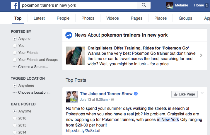 Facebook search