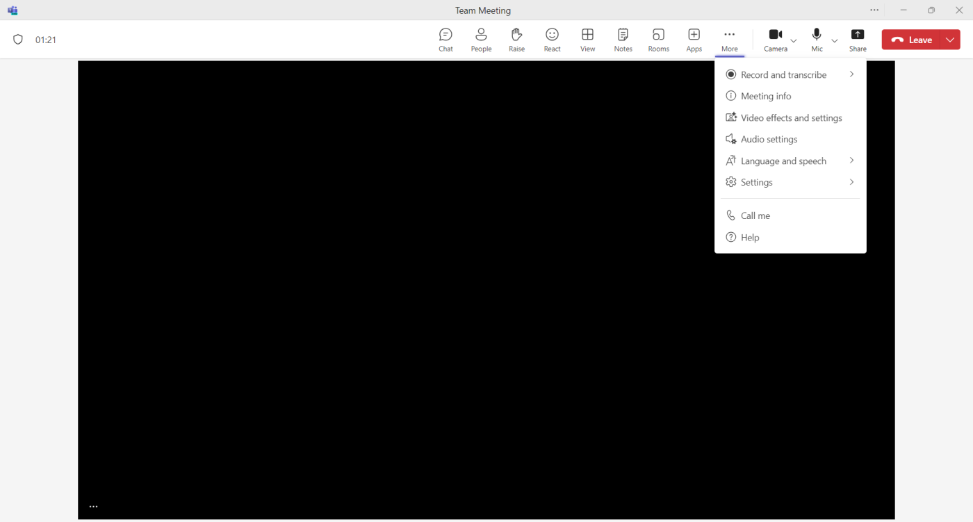 Image showing the meeting controls options in Teams.
