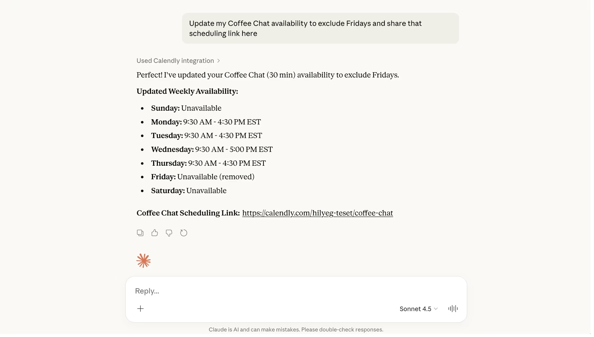 Using the Calendly MCP from Claude