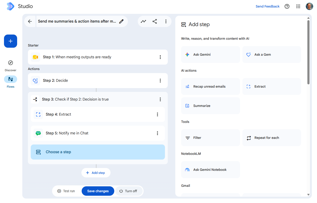 Adding AI steps to automations in Google Chat