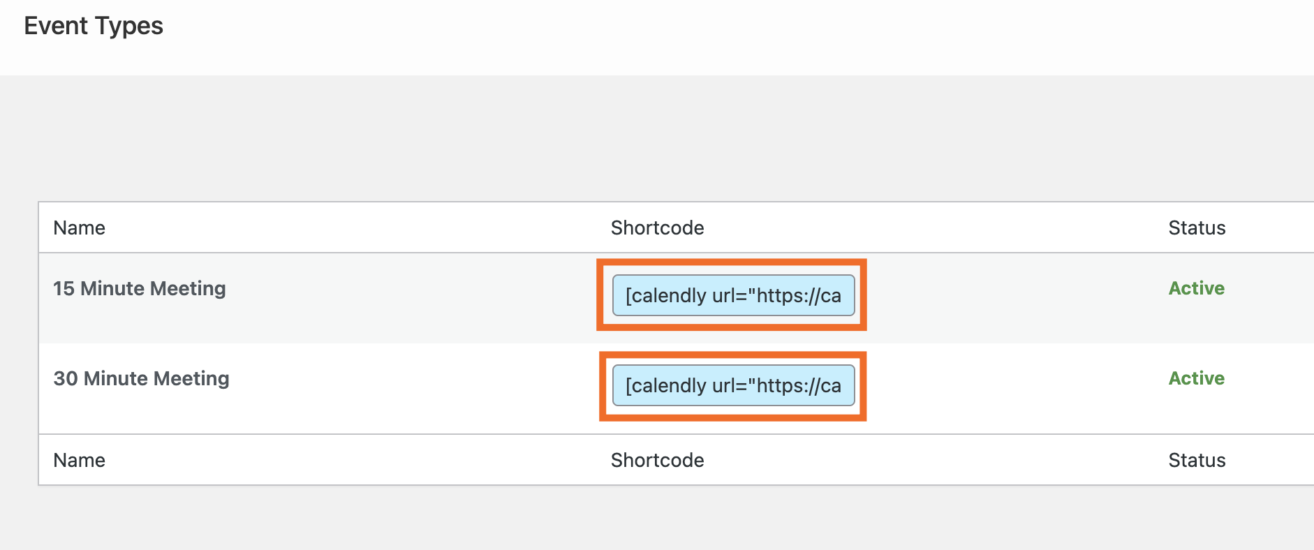 Screenshot of the Calendly shortcode 