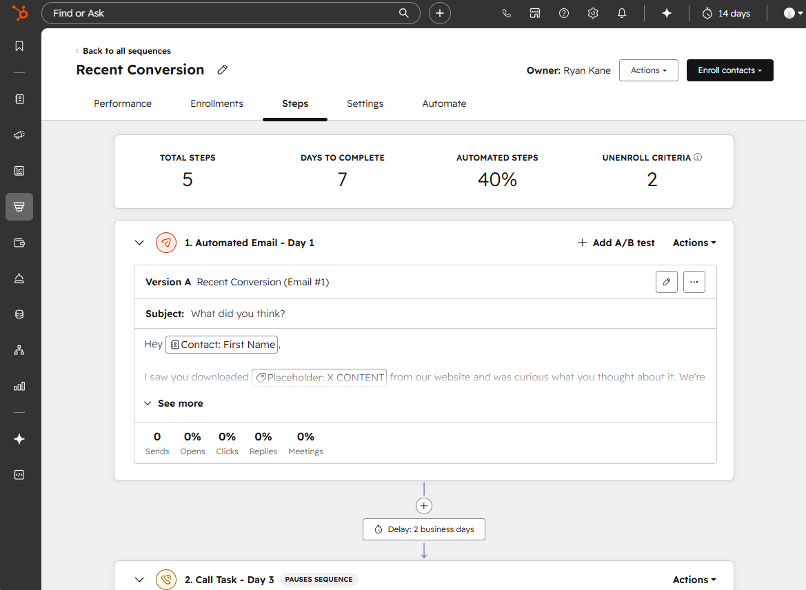 Setting up an automation in HubSpot