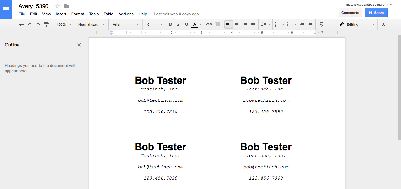 Avery labels in Google Docs