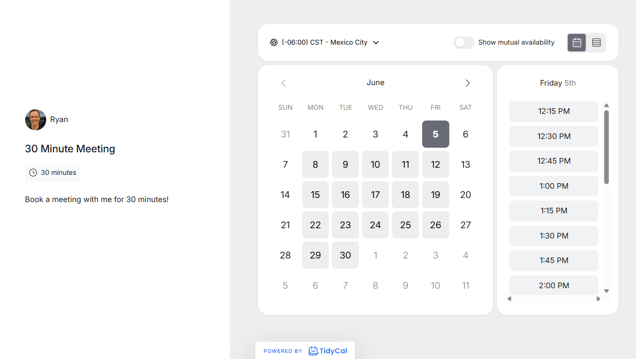 A TidyCal booking page
