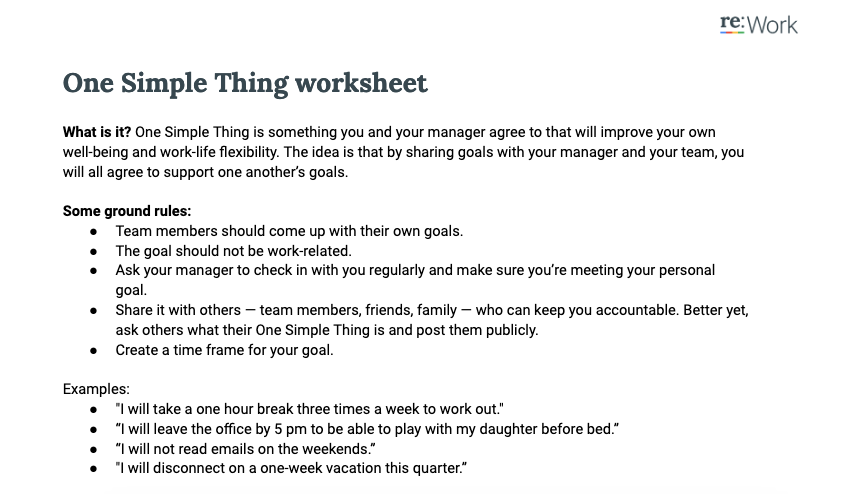 Work life balance goals examples