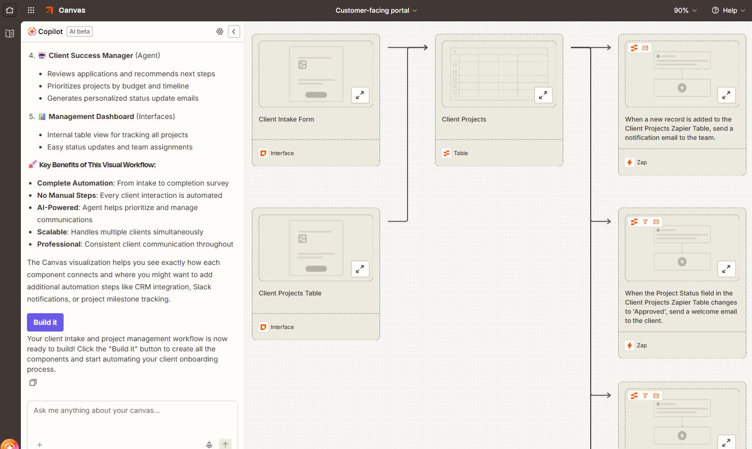 Mapping out a workflow in Zapier Canvas