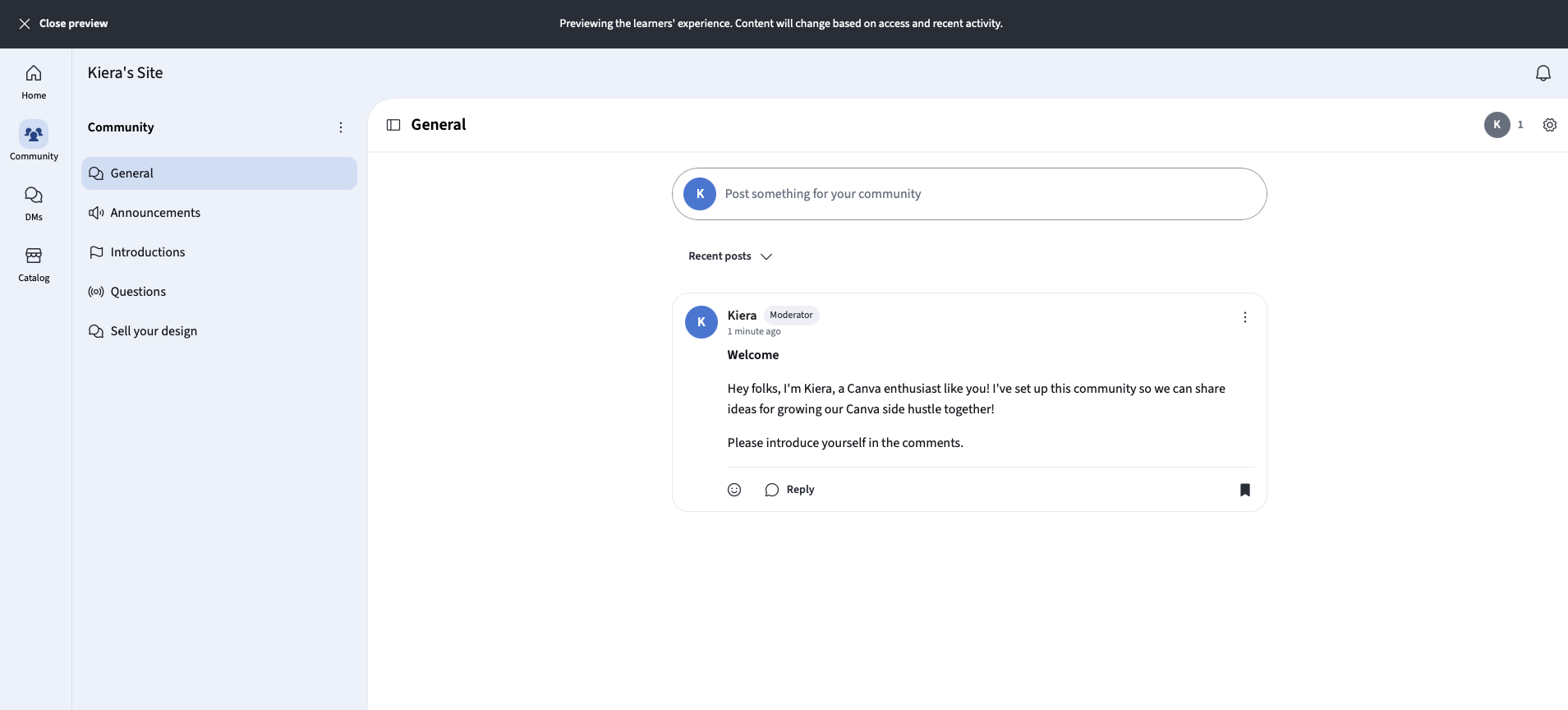 The chat channels in Thinkific