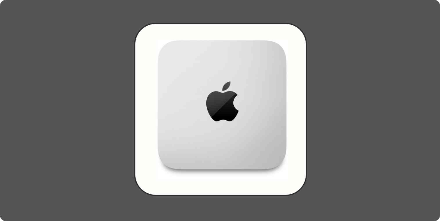 Hero image with the Apple logo on a Mac