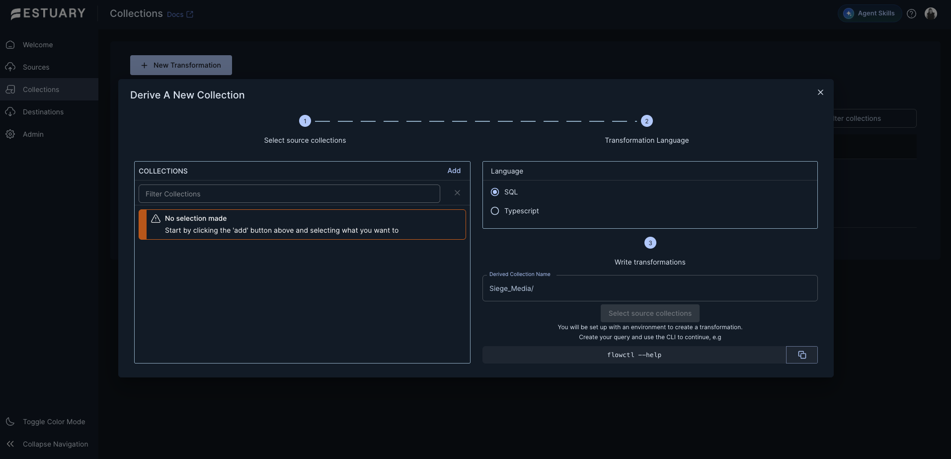 A screenshot of Estuary's interface
