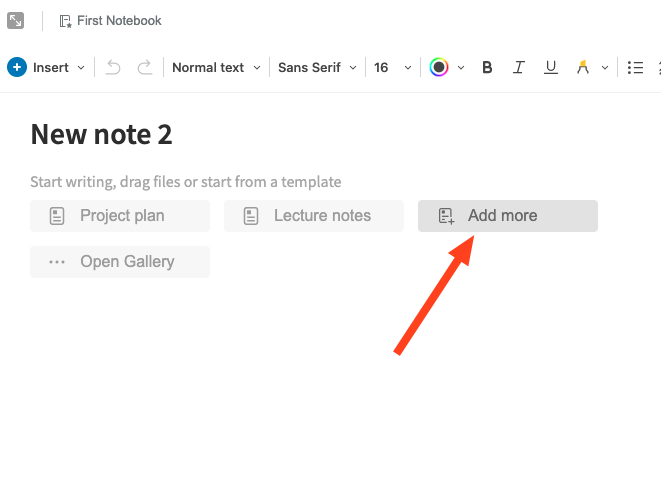 The Add more button in a note in Evernote
