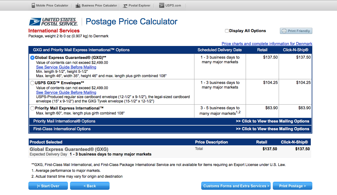 USPS shipping rate calculator