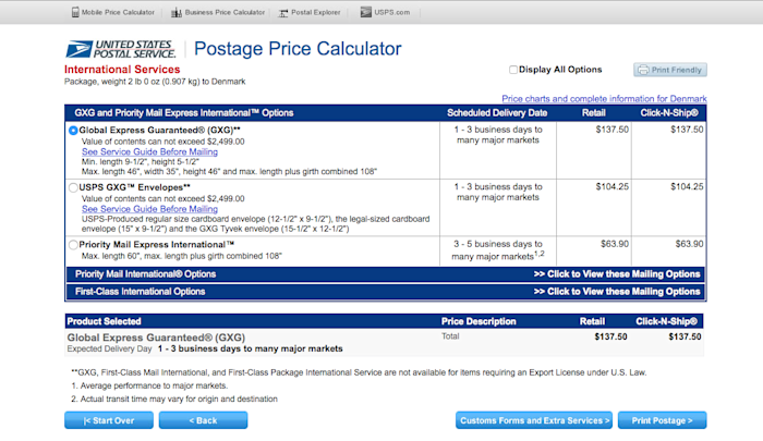 Postage Calculator First Class