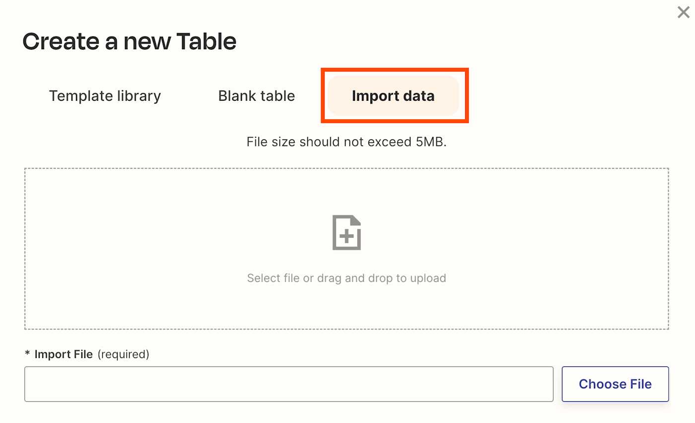 Screenshot of import data