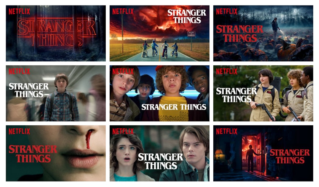 Screenshots of Stranger Things as recommended content on Netflix